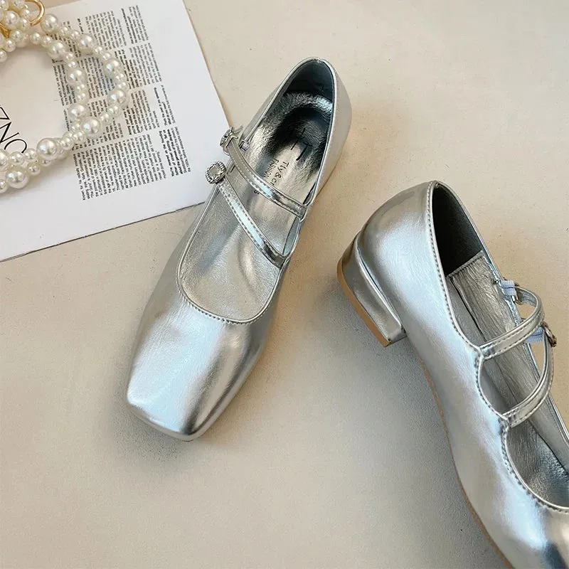 binfenxie  -  2024 New Women Flat Shoes Fashion Square Toe Shallow Buckle Ladies Ballet Shoes Soft Casual Flat Mary Jane Shoes