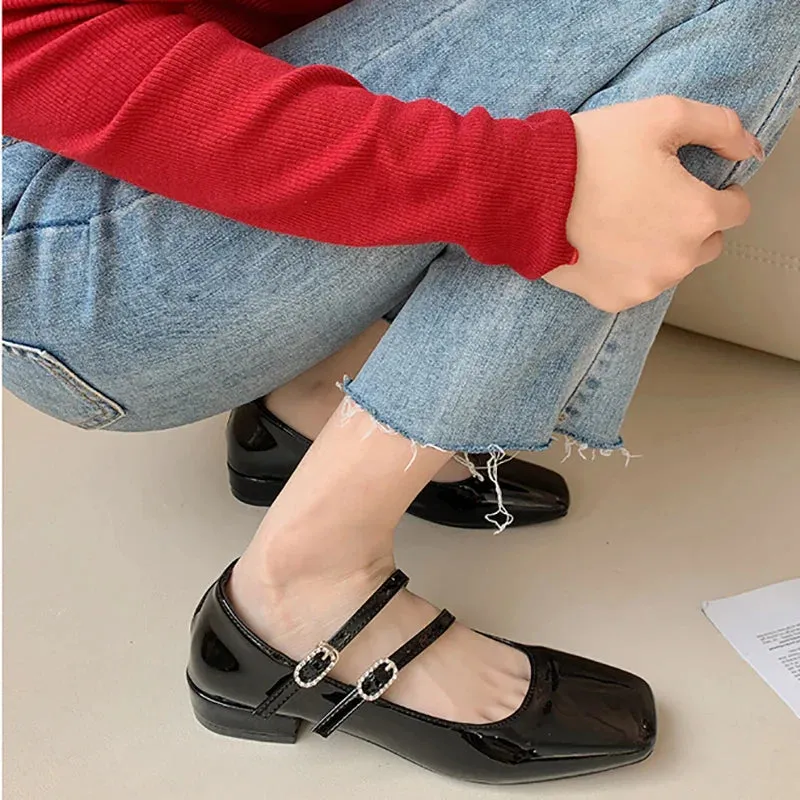binfenxie  -  2024 New Women Flat Shoes Fashion Square Toe Shallow Buckle Ladies Ballet Shoes Soft Casual Flat Mary Jane Shoes