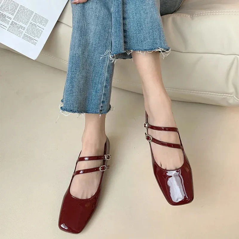 binfenxie  -  2024 New Women Flat Shoes Fashion Square Toe Shallow Buckle Ladies Ballet Shoes Soft Casual Flat Mary Jane Shoes