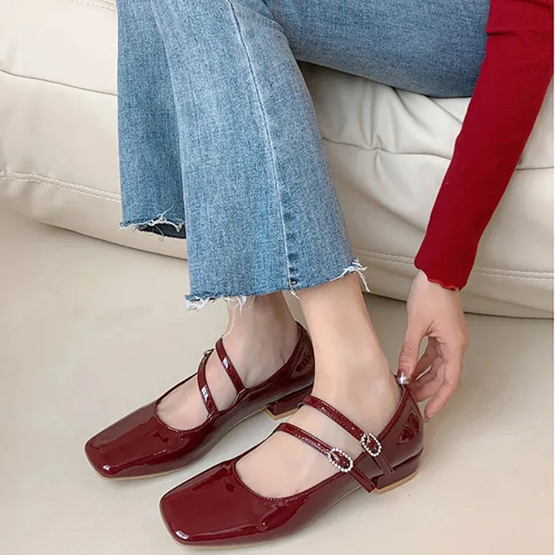 binfenxie  -  2024 New Women Flat Shoes Fashion Square Toe Shallow Buckle Ladies Ballet Shoes Soft Casual Flat Mary Jane Shoes